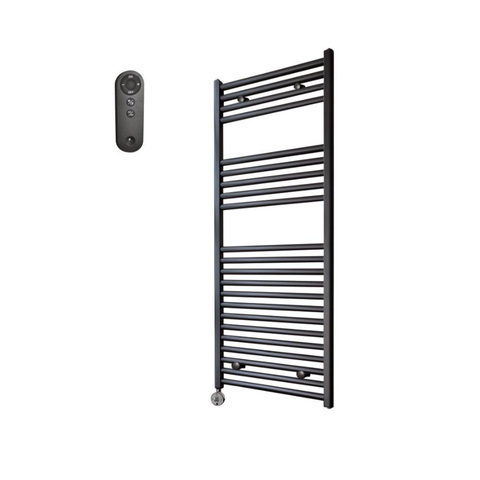 Sanicare HVS Radiateur électrique - 111,8x60cm - 730W - avec télécommande - thermostat - chrome - en bas à gauche - noir mat SW1210801