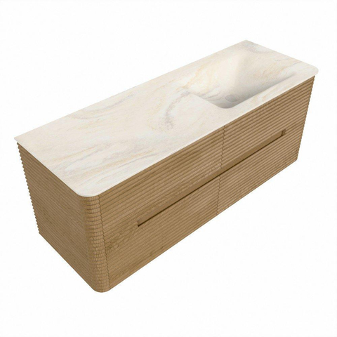 Mondiaz CIRO-DLUX Badkamermeubelset - 130x45x50cm - Solid surface wastafel Ostra - 1 wasbak Rechts - zonder kraangaten - 4 lades - Oak SW1530920