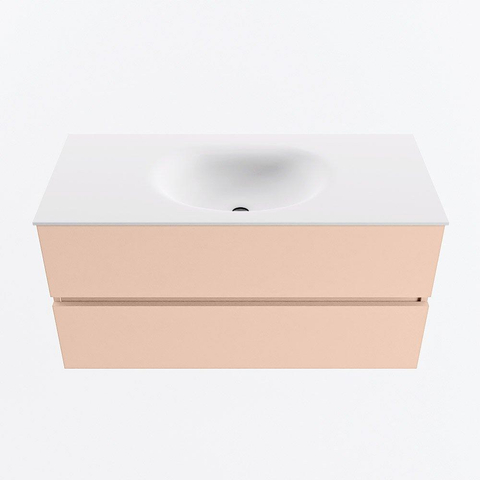 MONDIAZ VICA Ensemble meuble de salle de bains - 100cm - meuble bas rosee - 2 tiroirs - lavabo moon centré - sans trous de robinetterie - version haute 60cm - talc SW1081103