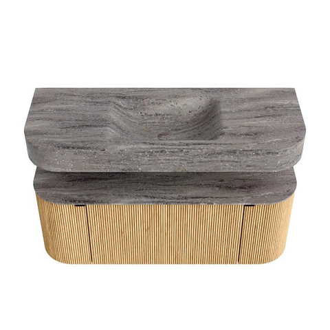 MONDIAZ THOR-DLUX 120cm meuble de salle de bains arrondi gauche + droite couleur Oak avec 1 tiroir et 2 portes. Vasque suspendue CLOUD Milieu 1 trou de robinet couleur Oza. SW1463396