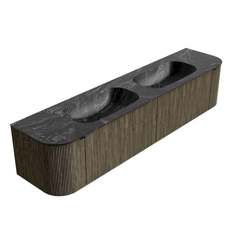 Mondiaz KURVE-DLUX Ensemble de meuble de salle de bains - 200x46x40cm - 2 tiroirs - 2 portes - lavabo solid surface - double - 2 trous de robinet - Shadow SW1414725