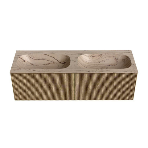 MONDIAZ KURVE-DLUX Meuble de salle de bains 140cm couleur Dusk avec 2 tiroirs et 0 portes. Lavabo STOR SMALL Double 2 trous de robinet Arena. SW1431420