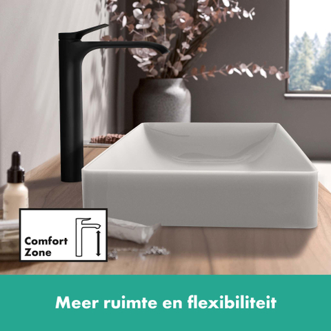 Hansgrohe VIVENIS 1 greeps wastafelkraan - 250 PopUp - trekwaste - mat zwart SW642509