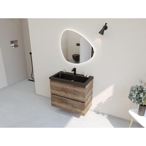 H&R Badmeubelen Infinity XXL 3D Badkamermeubelset - 80 cm - 1 keramische wasbak djazz mat zwart - 1 kraangat - 2 lades - charleston SW863466