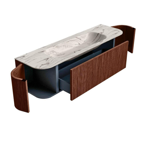 MONDIAZ KURVE-DLUX Meuble de salle de bains 160cm arrondi Gauche + Droite couleur Ruby avec 1 tiroir et 2 portes. Lavabo BIG MEDIUM Central 1 trou de robinet Nata. SW1432555