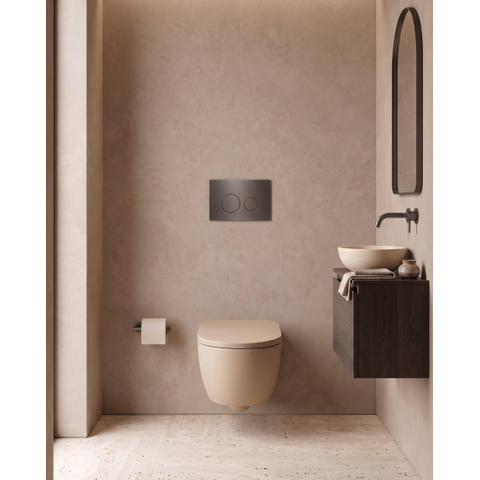 QeramiQ Dely Swirl Toiletset - 36.3x51.7cm - Geberit UP720 Duofix Sigma inbouwreservoir - 35mm zitting - bedieningsplaat gunmetal - ronde knoppen - mat beige SW1416803