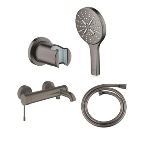 Grohe Essence New Bad-/Douchekraan - 3 standen - met handdoucheset - met doucheslang - brushed hard graphite (antraciet) SW1441603