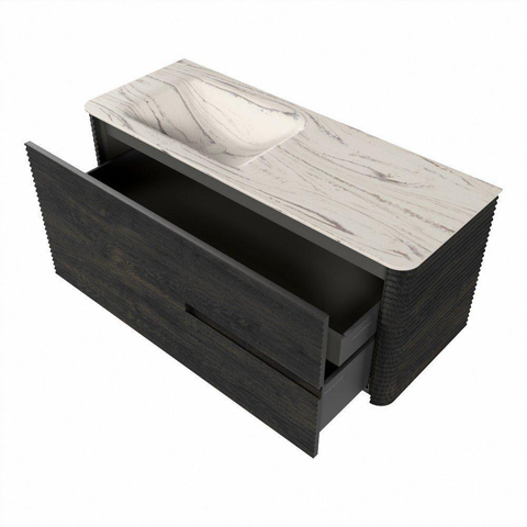 Mondiaz CIRO-DLUX Meuble de salle de bains - 120x45x50cm - Vasque en solid surface Nata - 1 lavabo à gauche - sans trous de robinet - 2 tiroirs - Shadow SW1532578