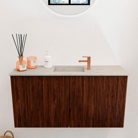 Mondiaz JOYA-DLUX Meuble de salle de bains 80cm - couleur Ruby - Vasque FAYE position Milieu 1 trou de robinet couleur Opalo. SW1423693
