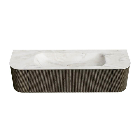 Mondiaz KURVE-DLUX Ensemble meuble de salle de bains - 160x46x40cm - 1 tiroir - 2 portes - vasque solid surface - centrale - sans trou de robinet - Shadow SW1414464