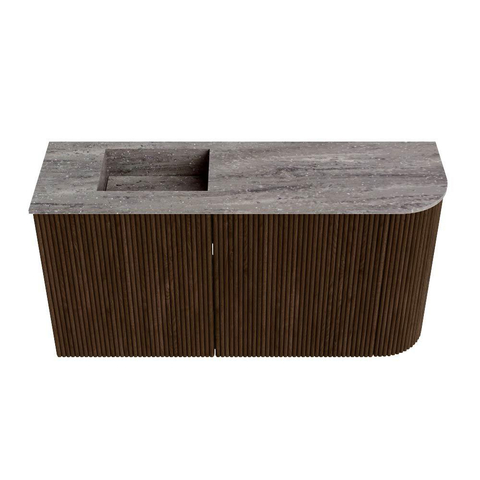 Mondiaz JOYA-DLUX 81.6cm toiletmeubel - ronding rechts kleur Walnut - Wastafel FAYE positie Links 1 kraangat kleur Oza. SW1424591
