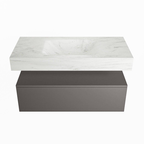 Mondiaz ALAN-DLUX Ensemble de meuble - 100cm - meuble Dark grey mat - 1 tiroir - Lavabo Cloud Opalo suspendu - vasque Centre - 0 trous de robinet SW806266