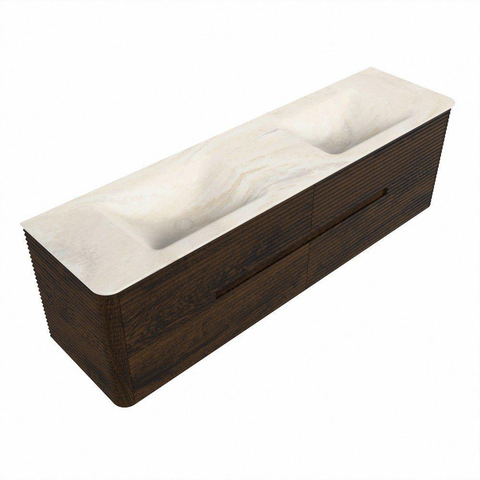 Mondiaz CIRO-DLUX Badkamermeubelset - 170x45x50cm - Solid surface wastafel Ostra - 2 wasbak Dubbel - zonder kraangaten - 4 lades - Walnut SW1530395