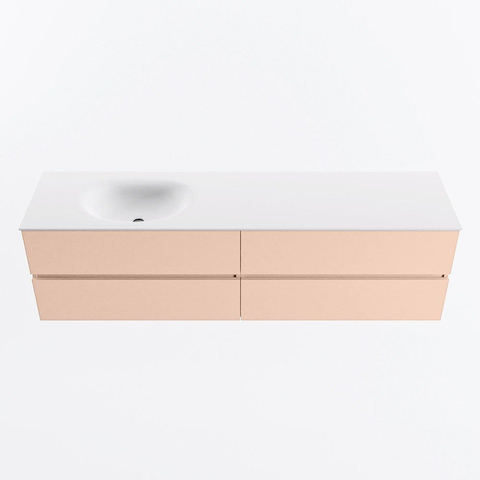 MONDIAZ Vica Ensemble meuble de salle de bains - 180cm - meuble bas rosee - 4 tiroirs - vasque moon gauche - 1 trou de robinet - version haute 60cm - talc SW1080439
