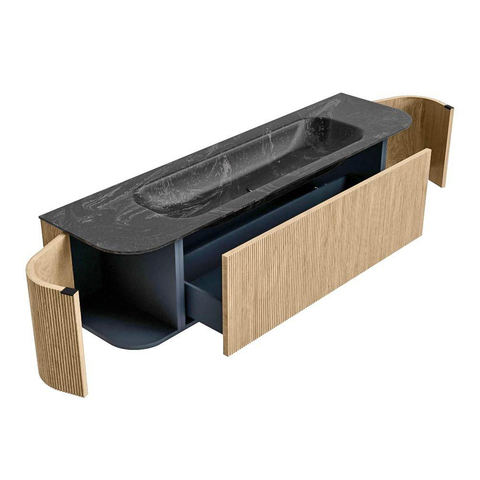 MONDIAZ KURVE-DLUX meuble de salle de bains 170 cm avec module 25 Len R couleur Chêne avec 1 tiroir et 2 portes. Lavabo BIG LARGE central sans trou de robinet couleur Lave. SW1137168