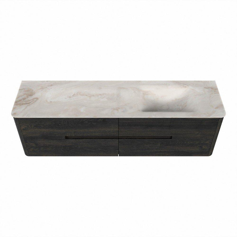 Mondiaz CIRO-DLUX Badkamermeubelset - 170x45x50cm - Solid surface wastafel Frappe - 1 wasbak Rechts - 1 kraangat - 4 lades - Shadow SW1532212