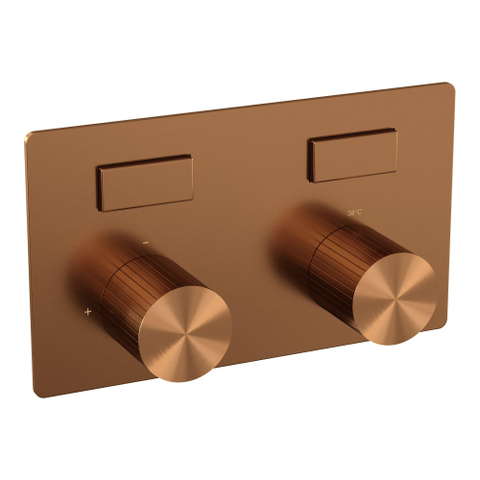BRAUER Stripe Mitigeur thermostatique de baignoire - boutons-poussoirs - SET 03 - encastré - combinaison de remplissage de baignoire - douchette à main - flexible de douche - coude mural - cuivre brossé PVD SW1434911