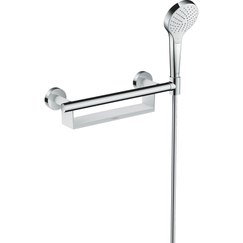 Hansgrohe Unica - badgreep comfort - met tablet en douchehouder - L = - 300 mm - wit/chroom - hoogglans chroom SW66574