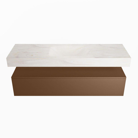 Mondiaz ALAN-DLUX Ensemble de meuble - 150cm - meuble Rust mat - 1 tiroir - Lavabo Cloud Ostra suspendu - vasque Centre - 0 trous de robinet SW807654