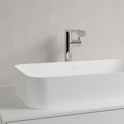 Villeroy & Boch finion opzetwastafel - zonder kraangat - 60x35cm CeramicPlus - zonder overloop - Stone White (mat wit) SW209544