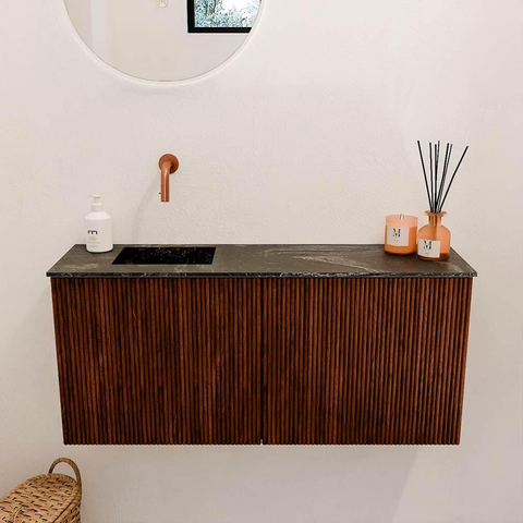 Mondiaz JOYA-DLUX 90cm toiletmeubel - kleur Ruby - Wastafel FAYE positie Links Zonder kraangat kleur Lava. SW1423645