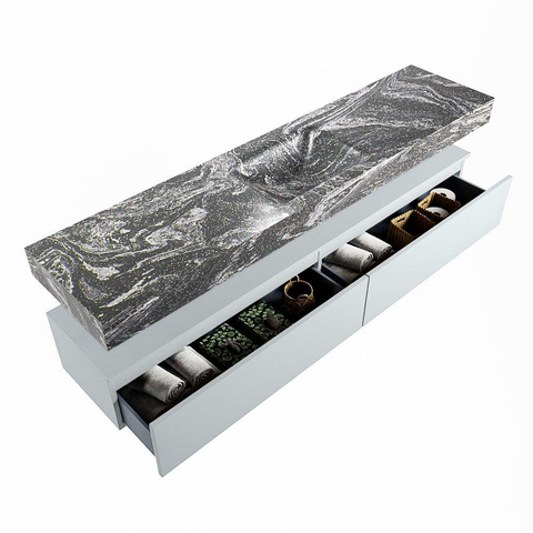 Mondiaz ALAN-DLUX Ensemble de meuble - 200cm - meuble Clay mat - 2 tiroirs - Lavabo Cloud Lava suspendu - vasque Centre - 1 trou de robinet SW808636