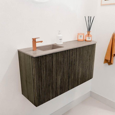 Mondiaz JOYA-DLUX 81.6cm toiletmeubel - ronding rechts kleur Shadow - Wastafel FAYE positie Links 1 kraangat kleur Saba. SW1425143
