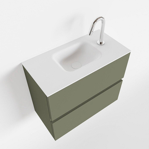 MONDIAZ ADA Toiletmeubel 60x30x50cm met 1 kraangaten 2 lades army mat Wastafel Lex midden Solid Surface Wit SW472658