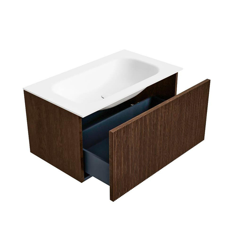 MONDIAZ KURVE Meuble de salle de bains 80 cm couleur Walnut avec 1 tiroir. Lavabo BIG SMALL central 1 trou de robinet Talc. SW1138284