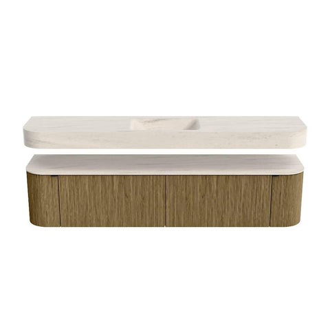 MONDIAZ THOR-DLUX 200cm meuble de salle de bains arrondi gauche + droite couleur Dusk avec 2 tiroirs et 2 portes. Vasque suspendue CLOUD Milieu 1 trou de robinet couleur Meli. SW1467716