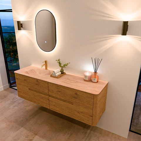 Mondiaz CIRO-DLUX Badkamermeubelset - 160x45x50cm - Solid surface wastafel Saba - 1 wasbak Links - 1 kraangat - 4 lades - Oak SW1531194