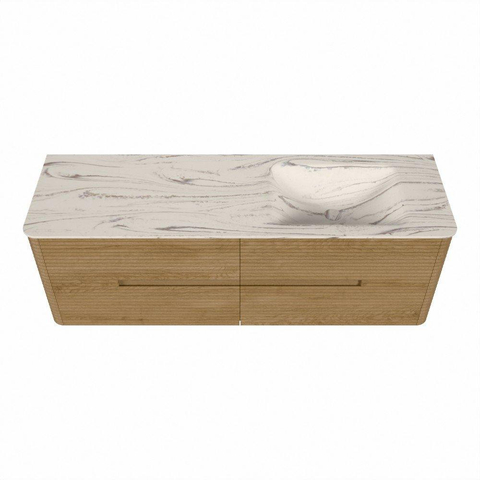 Mondiaz CIRO-DLUX Meuble de salle de bains - 150x45x50cm - Plan-vasque Solid surface Nata - 1 vasque à droite - 1 trou de robinetterie - 4 tiroirs - Chêne SW1531119
