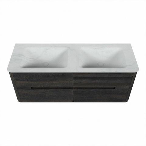 Mondiaz CIRO-DLUX Badkamermeubelset - 130x45x50cm - Solid surface wastafel Opalo - 2 wasbak Dubbel - 2 kraangaten - 4 lades - Shadow SW1532458