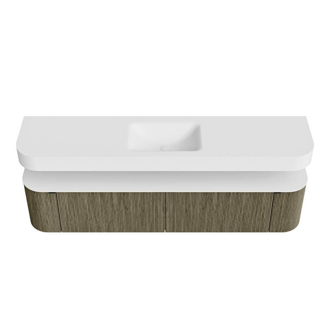 MONDIAZ THOR Meuble de salle de bains 200cm arrondi gauche + droite couleur Shadow avec 2 tiroirs et 2 portes. Vasque suspendue CLOUD Milieu 1 trou de robinet couleur Talc. SW1467713