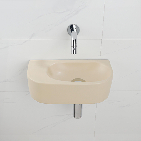 QeramiQ Fuente fonteinset – halfrond – 40x21.5x12 cm – keramiek beige – zonder kraangat – chromen kraan SW1233077