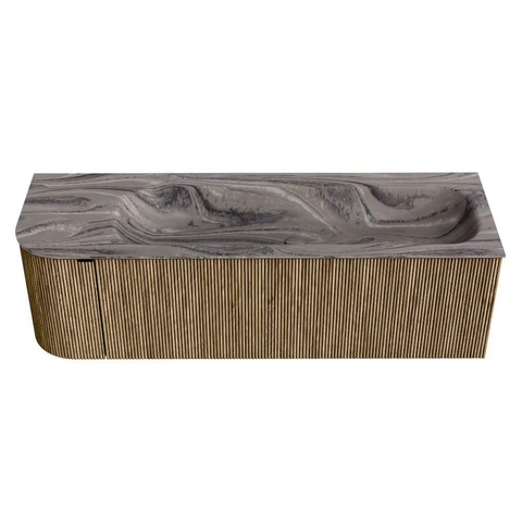 MONDIAZ KURVE-DLUX Meuble de salle de bains 145cm arrondi à gauche couleur Dusk avec 1 tiroir et 1 porte. Lavabo BIG LARGE à droite sans trou de robinetterie Sombra. SW1433872