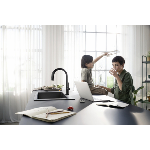 Hansgrohe Aqittura M91 SodaSystem 210, uittrekbare uitloop 1jetsBox, starter set mat zwart SW1567463