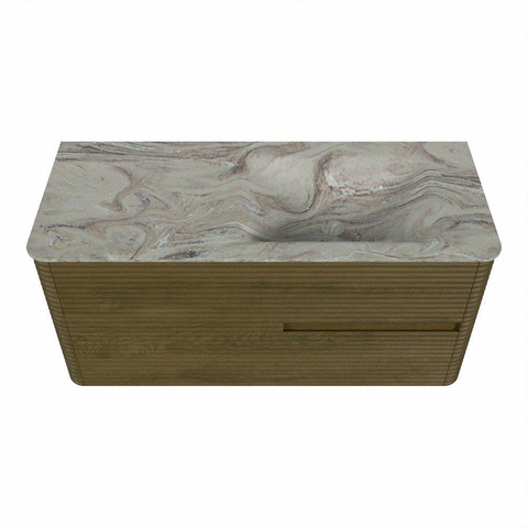 Mondiaz CIRO-DLUX Ensemble de meuble de salle de bains - 110x45x50cm - lavabo en solid surface Glace - 1 vasque à droite - 1 trou de robinet - 2 tiroirs - Dusk SW1532972