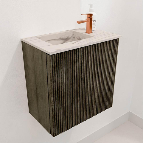 Mondiaz JOYA-DLUX 40cm toiletmeubel - kleur Shadow - Wastafel FAYE positie Links 1 kraangat kleur Nata. SW1424930