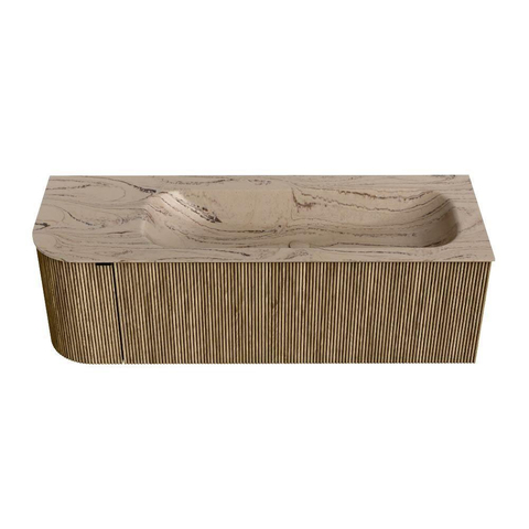 MONDIAZ KURVE-DLUX meuble de salle de bains 135cm arrondi à gauche couleur Dusk avec 1 tiroir et 1 porte. Lavabo BIG MEDIUM à droite 1 trou de robinet Arena. SW1431369
