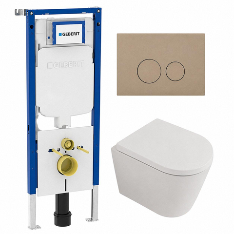 QeramiQ Dely Pack WC - 36,3x51,7cm - à fond creux - sans bride - réservoir encastré Geberit UP720 - abattant WC à fermeture douce - plan de déclenchement blanc mat - boutons rectangulaires - beige mat SW1428017