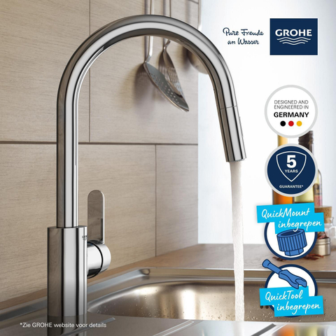 Grohe Get 1-gats Keukenkraan - hoge draaibare uitloop - met handdouche - voorsprong 22.3cm - chroom SW280652