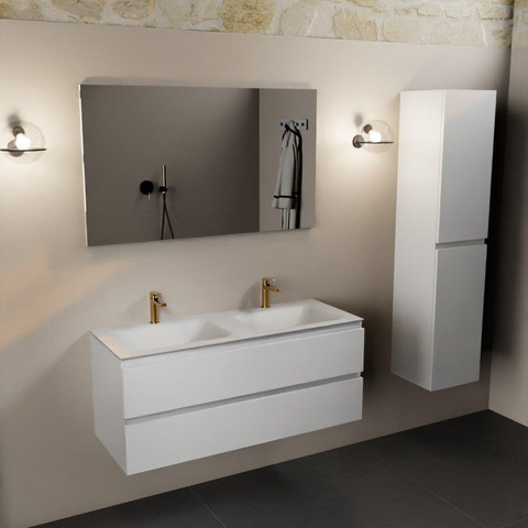 Mondiaz Aivy badmeubelset - 120x45x50cm - 2 kraangaten - 2 wasbakken talc Solid surface - Links en rechts - 2 lades - Zonder spiegel - MDF Talc SW892284