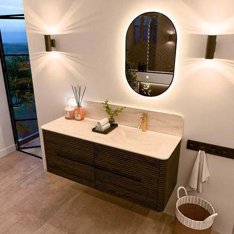 Mondiaz CIRO-DLUX Ensemble de meubles de salle de bains - 130x45x50cm - Lavabo en solid surface Meli - 1 vasque à droite - 1 trou de robinet - 4 tiroirs - Shadow SW1532516