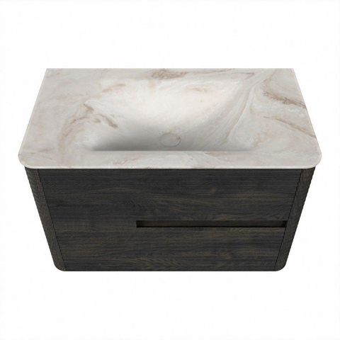 Mondiaz CIRO-DLUX Badkamermeubelset - 80x45x50cm - Solid surface wastafel Frappe - 1 wasbak Midden - 1 kraangat - 2 lades - Shadow SW1531987