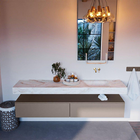 MONDIAZ ALAN - DLUX Ensemble meuble de salle de bains - 200cm - meuble bas - Smoke - 2 tiroirs - lavabo suspendu - cuve à droite - 0 trous de robinet - Frappe SW805090