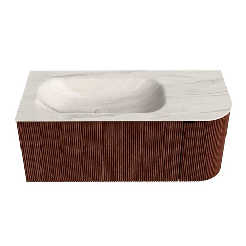 MONDIAZ KURVE-DLUX Meuble de salle de bains 105cm arrondi à droite couleur Ruby avec 1 tiroir et 1 porte. Lavabo BIG SMALL gauche sans trou de robinet Meli. SW1431984