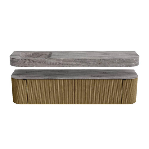 MONDIAZ THOR-DLUX Meuble de salle de bains - 190cm - arrondi gauche + droite - couleur Dusk - 2 tiroirs et 2 portes - Vasque suspendue CLOUD Gauche sans trou de robinet - couleur Oza SW1466800