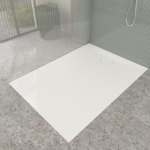 Villeroy & Boch Ecora douchebak - 140x100x3.5cm - afvoer korte zijde - stone white (wit) SW1559016