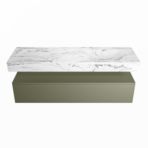 Mondiaz ALAN-DLUX Ensemble de meuble - 150cm - meuble Army mat - 1 tiroir - Lavabo Cloud Glace suspendu - vasque Droite - 1 trou de robinet SW805806